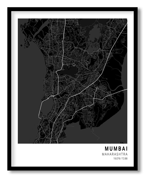 Pantone below black map of Mumbai