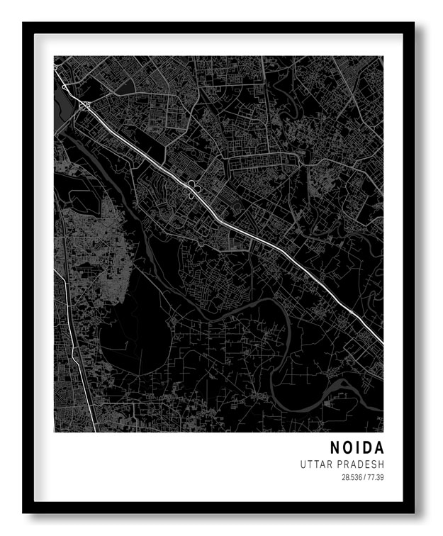 Pantone below black map of Noida