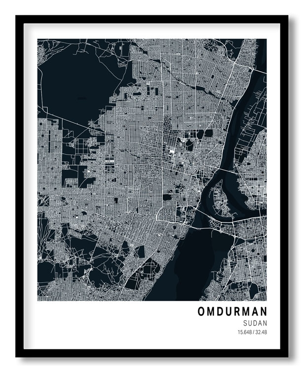 Pantone below blue map of Omdurman