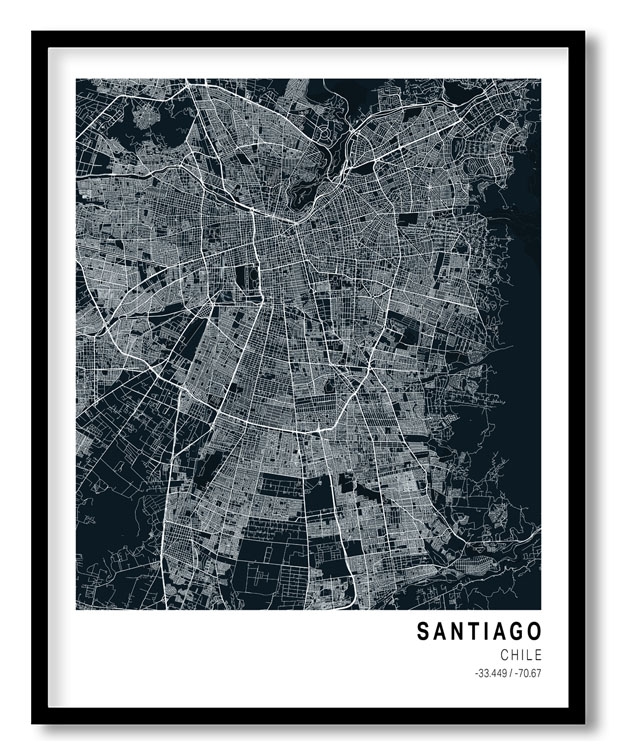 Pantone below blue map of Santiago