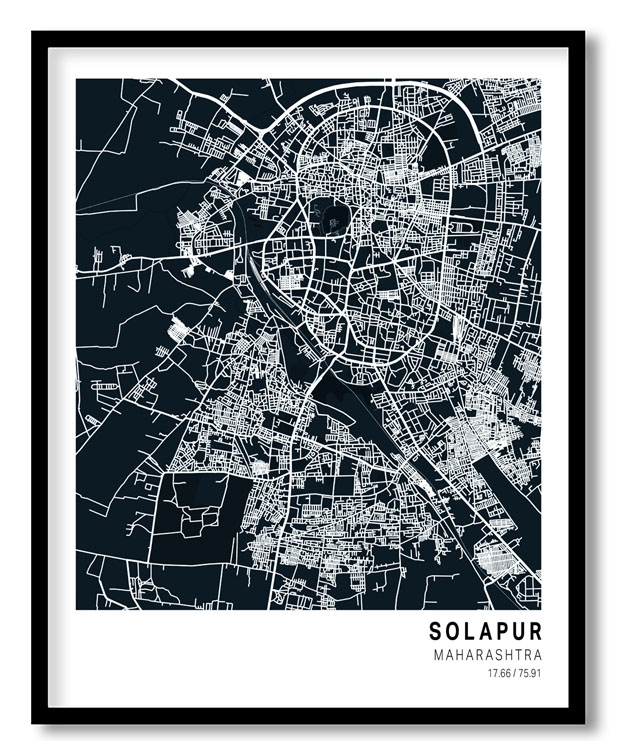 Pantone below blue map of Solapur