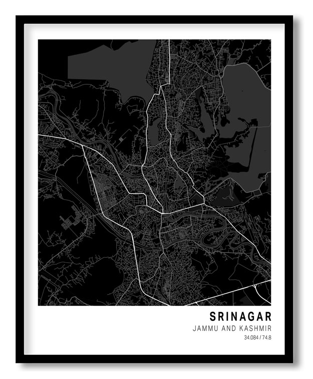 Pantone below black map of Srinagar
