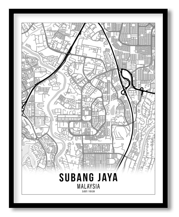 Gradient card white map of Subang Jaya