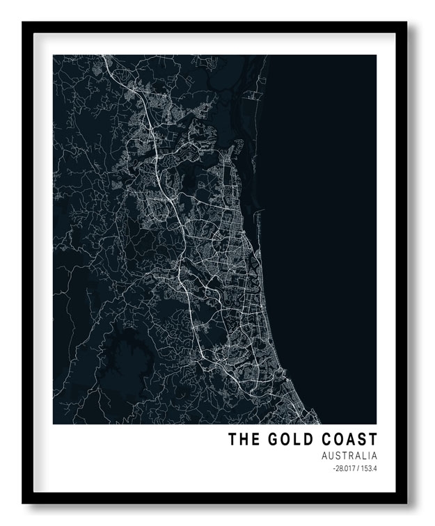 Pantone below blue map of The Gold Coast