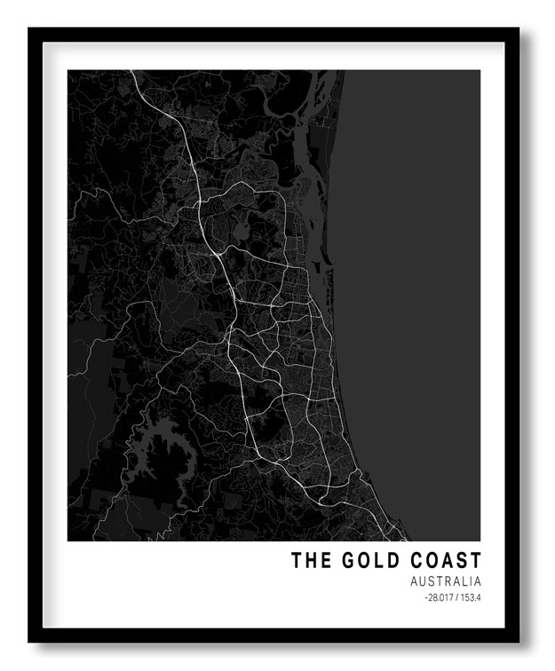 Pantone below black map of The Gold Coast