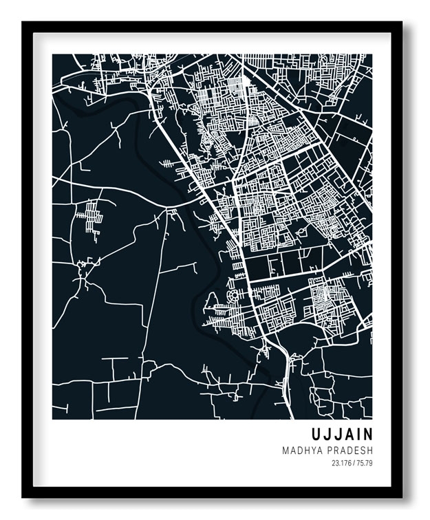 Pantone below blue map of Ujjain