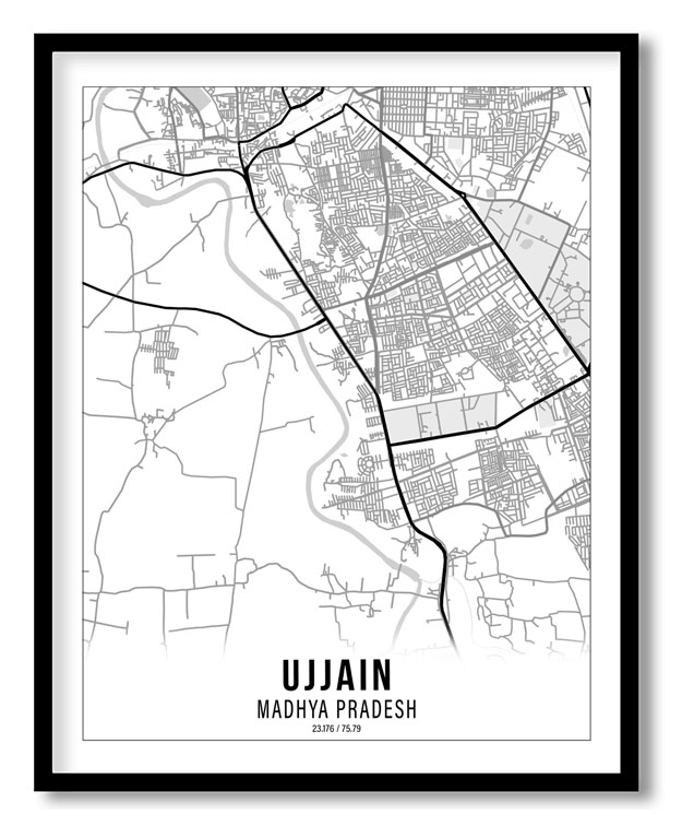 Gradient card white map of Ujjain