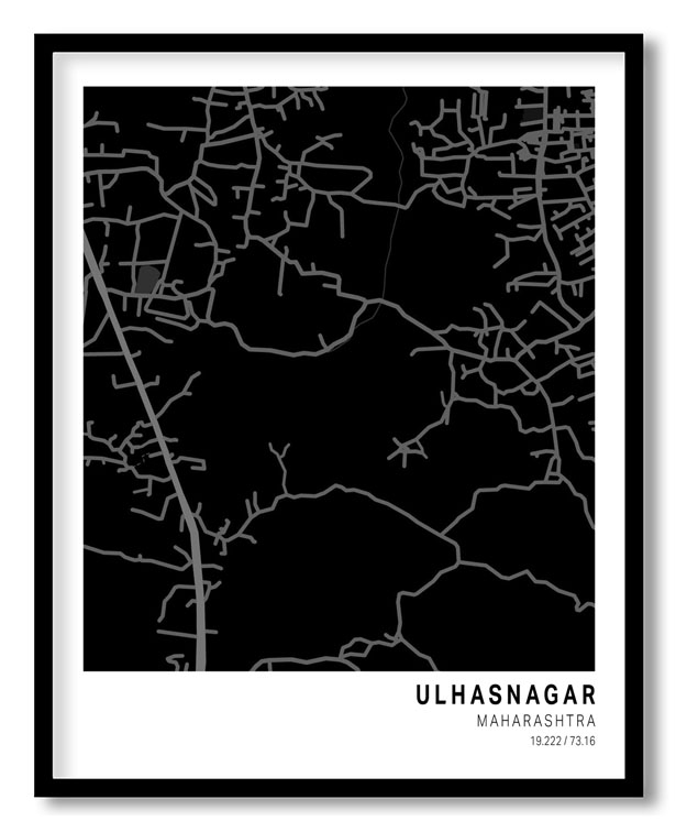 Pantone below black map of Ulhasnagar