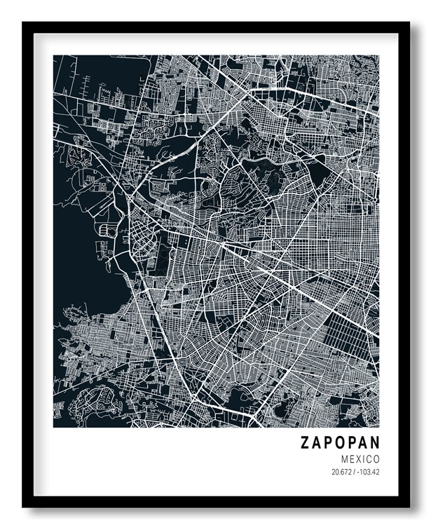 Pantone below blue map of Zapopan