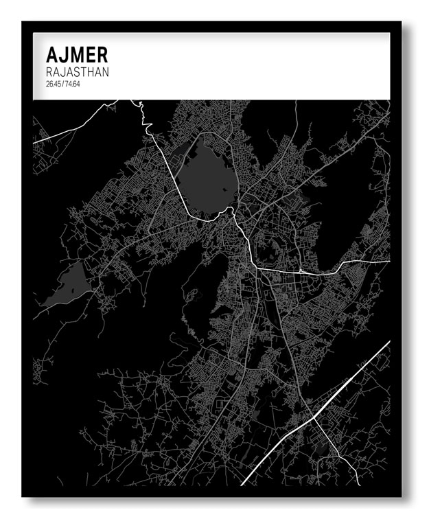 Strip above poster black map of Ajmer