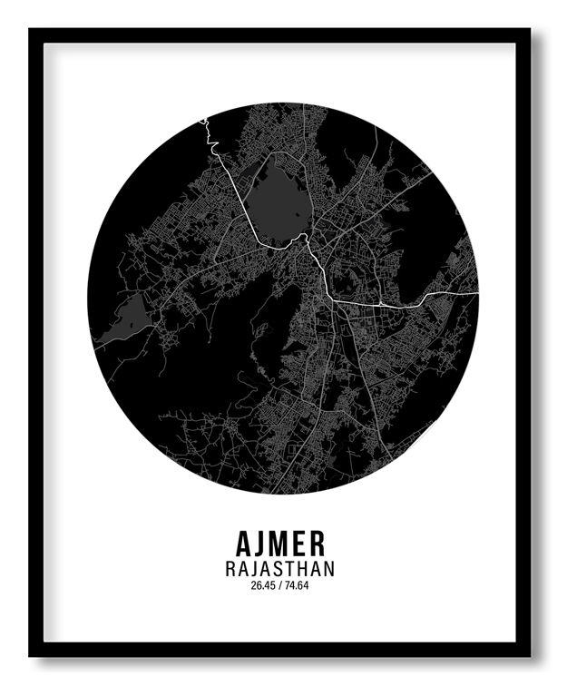Circle poster black map of Ajmer