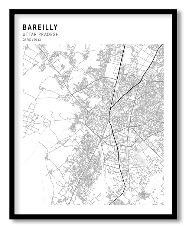 Pantone above white map of Bareilly
