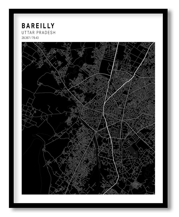 Pantone above black map of Bareilly