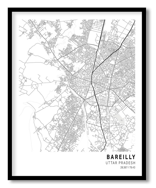 Pantone below white map of Bareilly