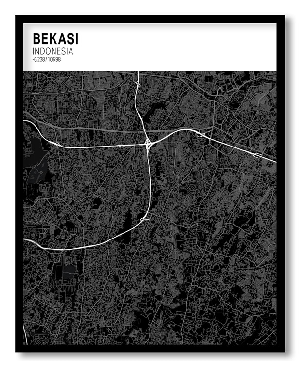 Strip above poster black map of Bekasi