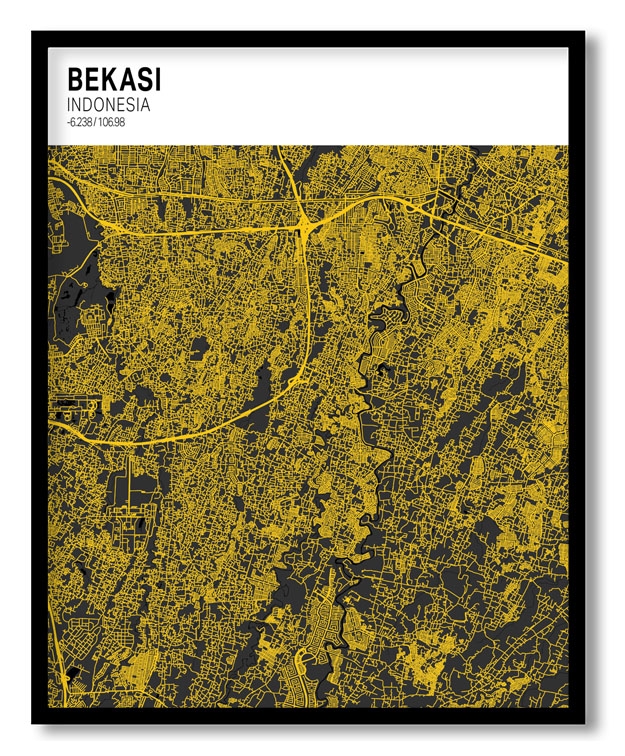 Strip above poster white map of Bekasi