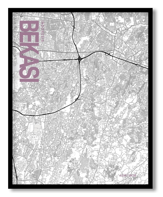 Bekasi White Map Art, Poster style, Framed & Ready to hang wall art