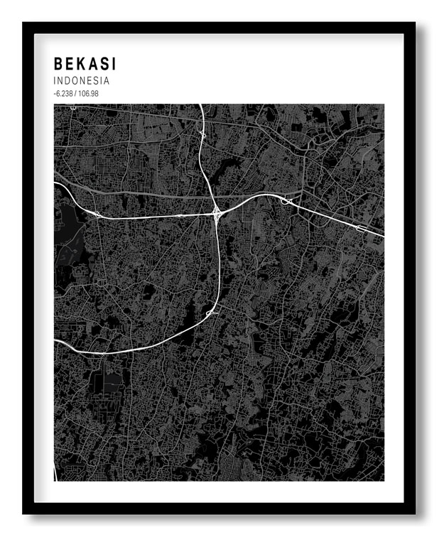 Pantone above black map of Bekasi