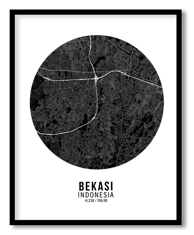 Circle poster black map of Bekasi