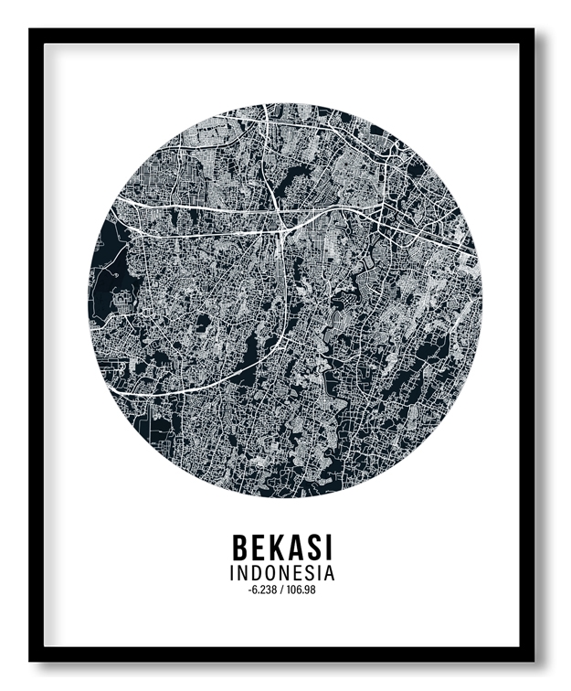 Circle poster blue map of Bekasi