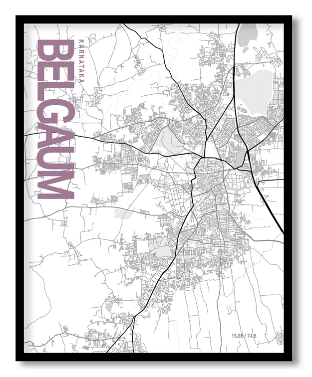 Belgaum White Map Art, Poster style, Framed & Ready to hang wall art