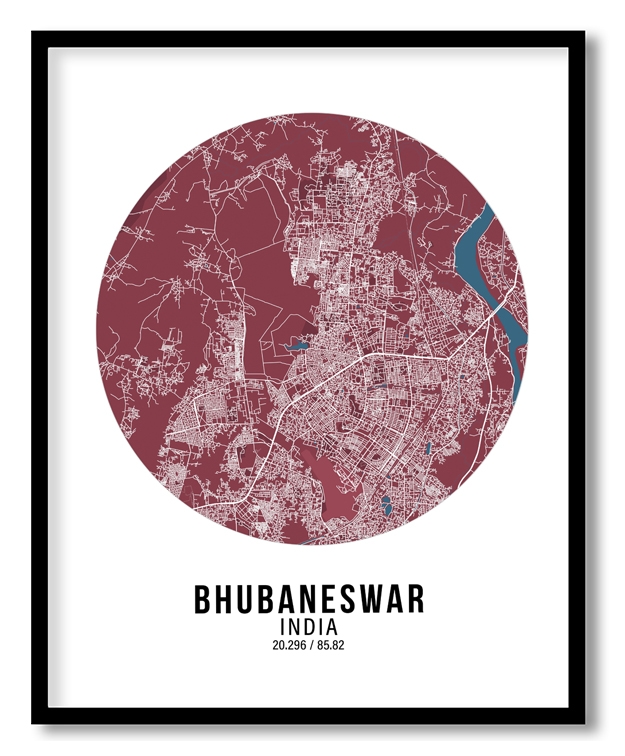 Circle poster red map of Bhubaneswar