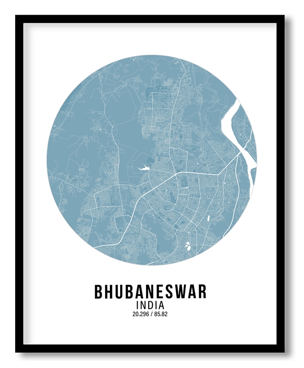 Circle poster sky blue map of Bhubaneswar