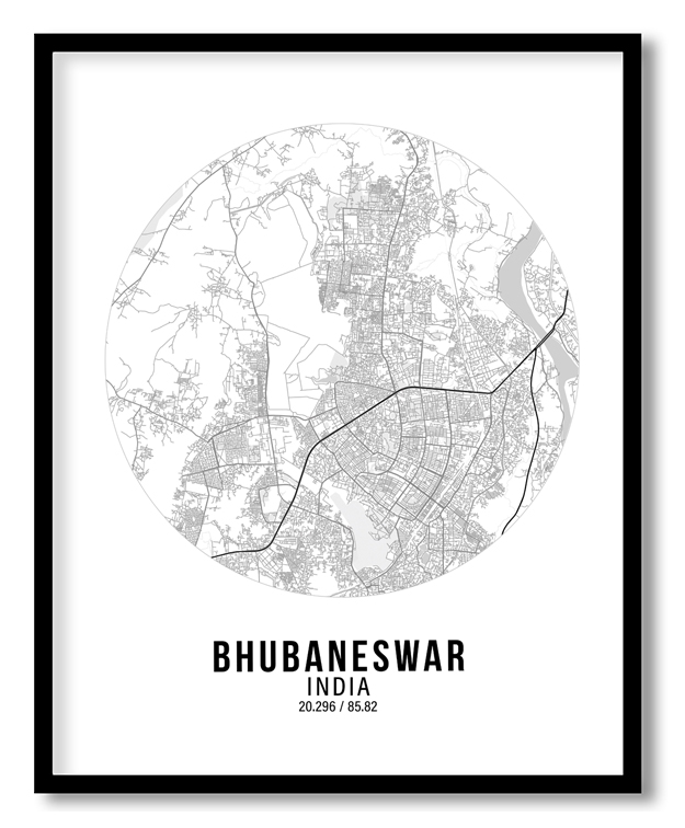 Circle poster white map of Bhubaneswar