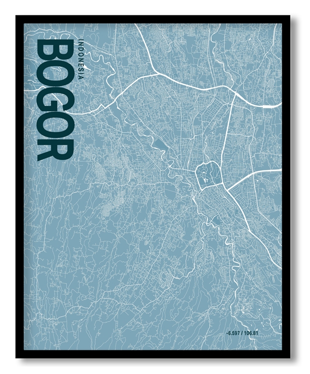 Bogor Blue Map Art, Ready to hang, Framed Wall art