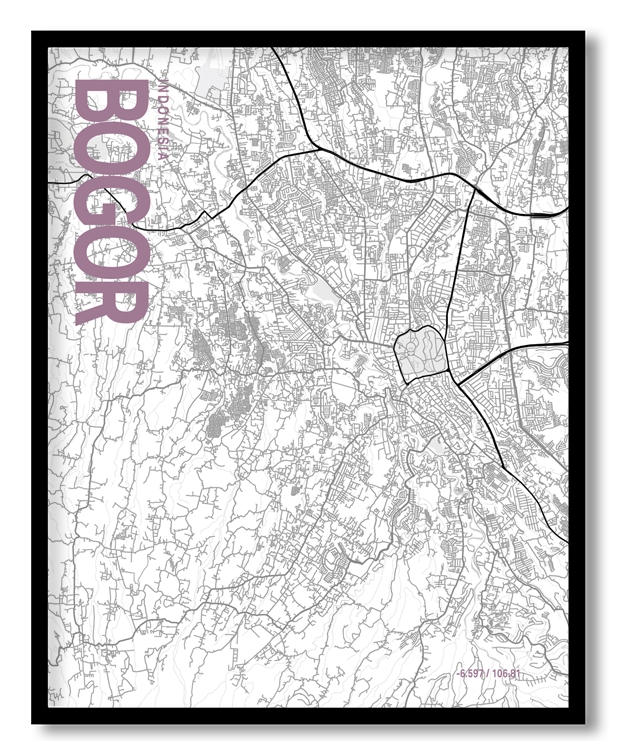 Bogor White Map Art, Poster style, Framed & Ready to hang wall art