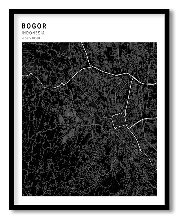 Pantone above black map of Bogor