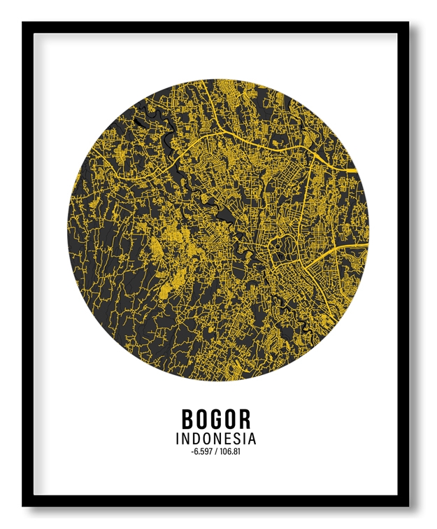 Circle poster yellow map of Bogor