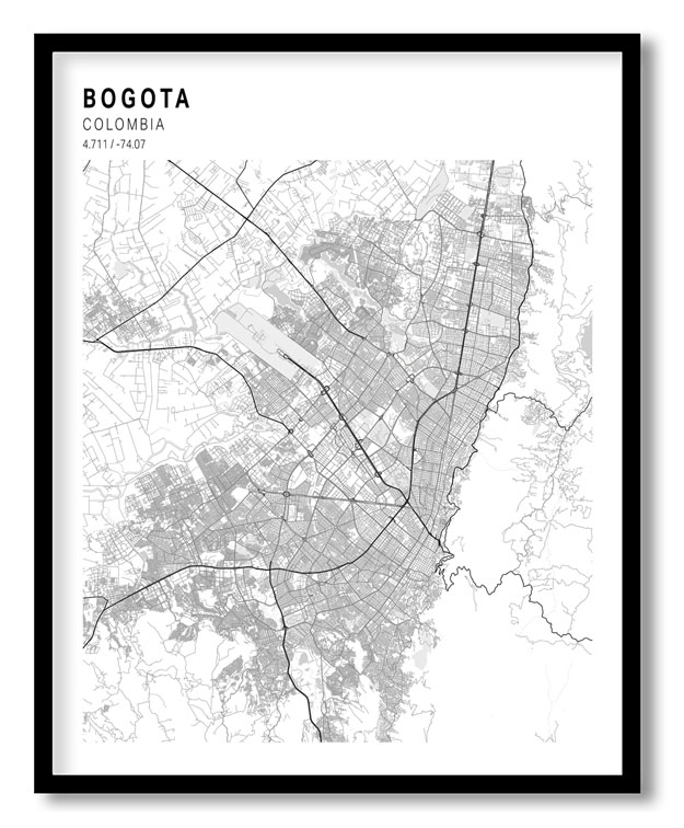 Pantone above white map of Bogota