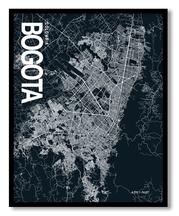 Bogota Map Art, Dark Blue poster style, Ready to hang wall art