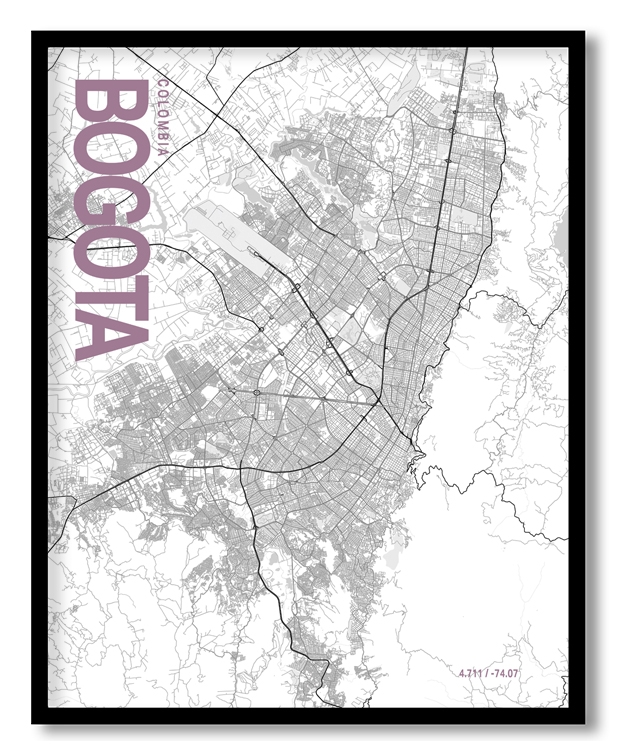 Bogota White Map Art, Poster style, Framed & Ready to hang wall art