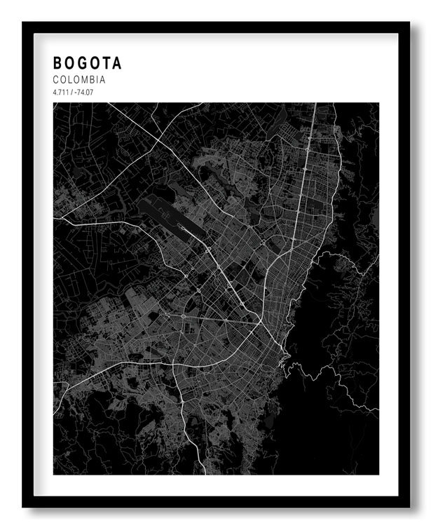 Pantone above black map of Bogota