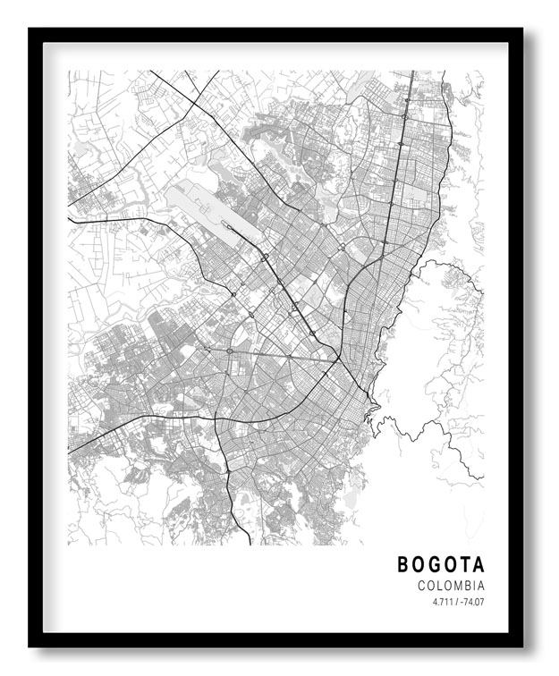 Pantone below white map of Bogota