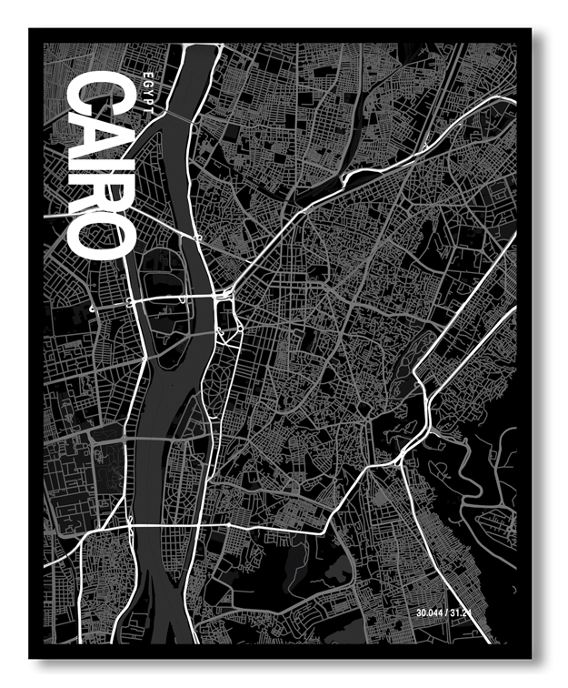 Cairo Map Art, Black & White, Poster style framed wall art