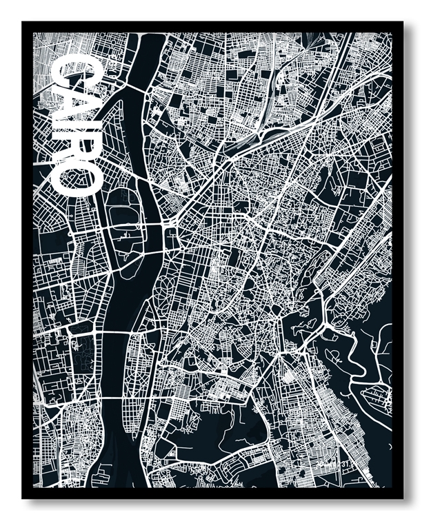 Cairo Map Art, Dark Blue poster style, Ready to hang wall art