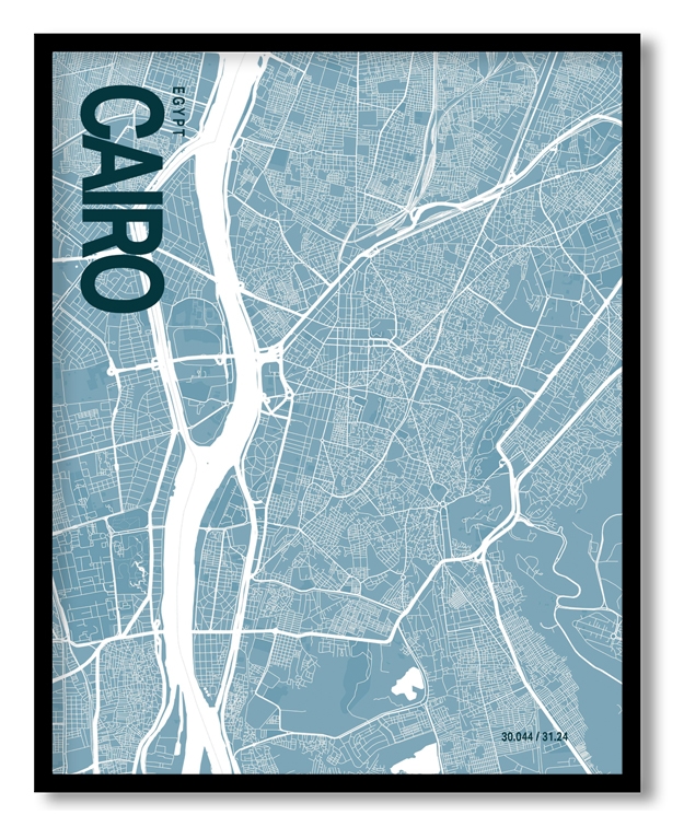 Cairo Blue Map Art, Ready to hang, Framed Wall art