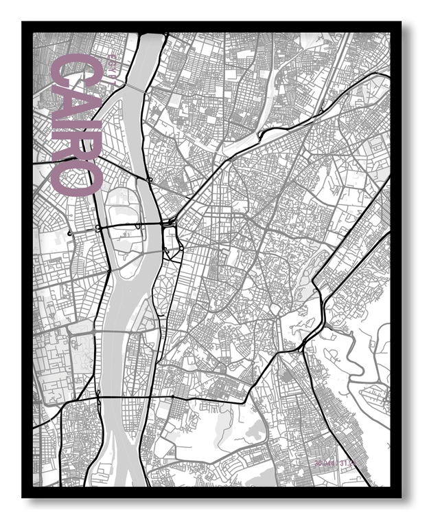 Cairo White Map Art, Poster style, Framed & Ready to hang wall art