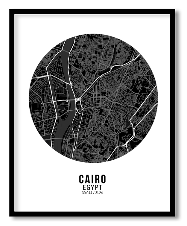 Circle poster black map of Cairo