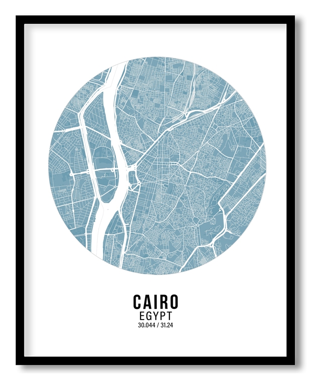 Circle poster sky blue map of Cairo