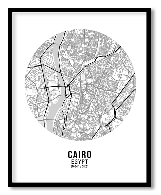 Circle poster white map of Cairo