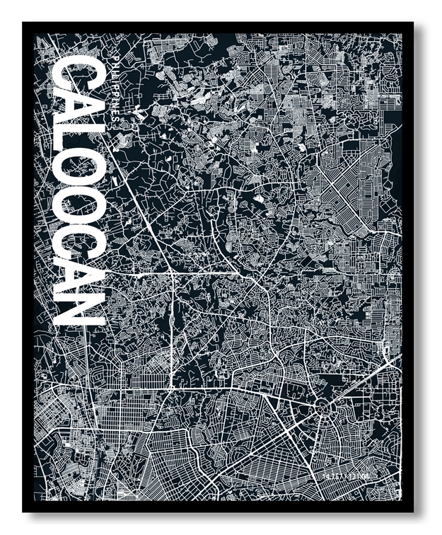 Caloocan Map Art, Dark Blue poster style, Ready to hang wall art