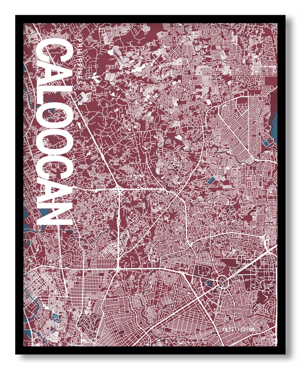 Caloocan Map Art, Red & Blue, Ready to hang, Framed Wall art