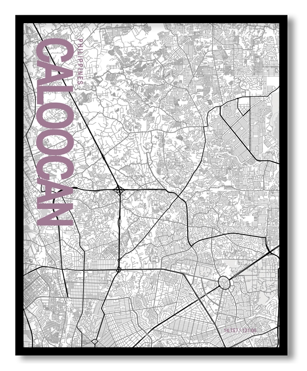 Caloocan White Map Art, Poster style, Framed & Ready to hang wall art