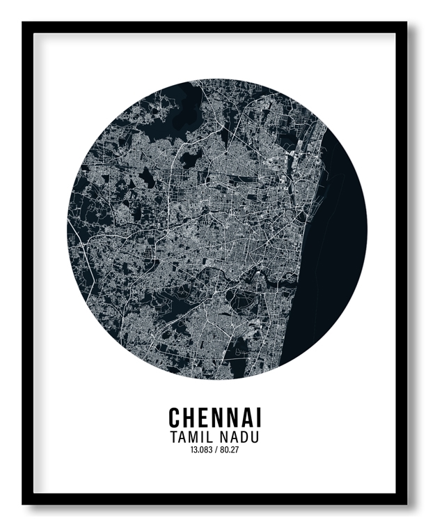 Circle poster blue map of Chennai