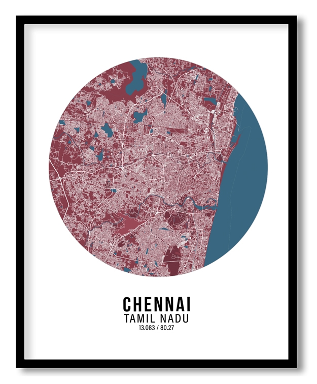 Circle poster red map of Chennai