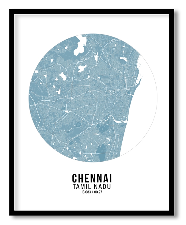 Circle poster sky blue map of Chennai